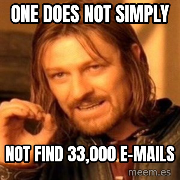 One Does Not Simply meme: one does not simply / not find 33,000 e-mails