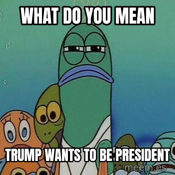 Serious Fish Spongebob meme: What do you mean / trump wants to be president