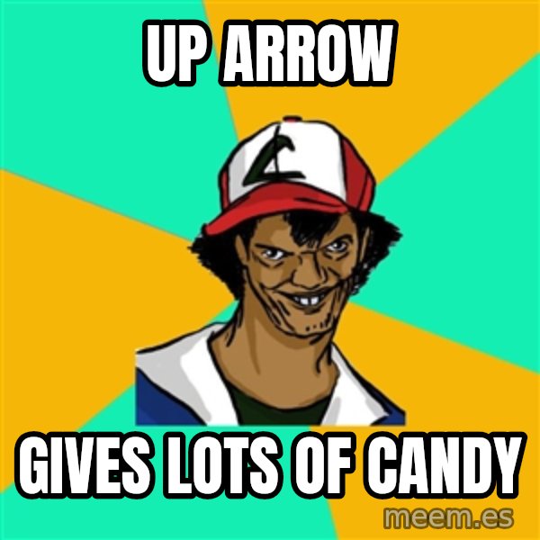 Ash Pedreiro meme: up arrow / gives lots of candy