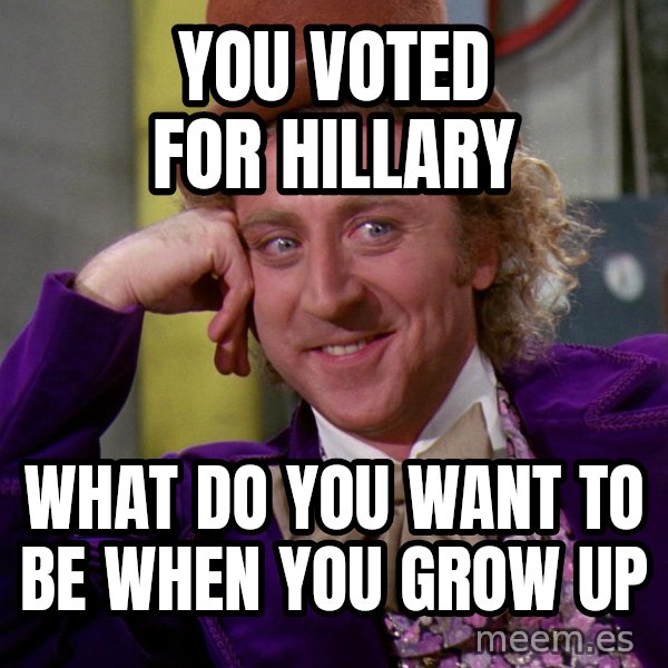 Willy Wonka meme: you voted for hillary / what do you want to be when you grow up