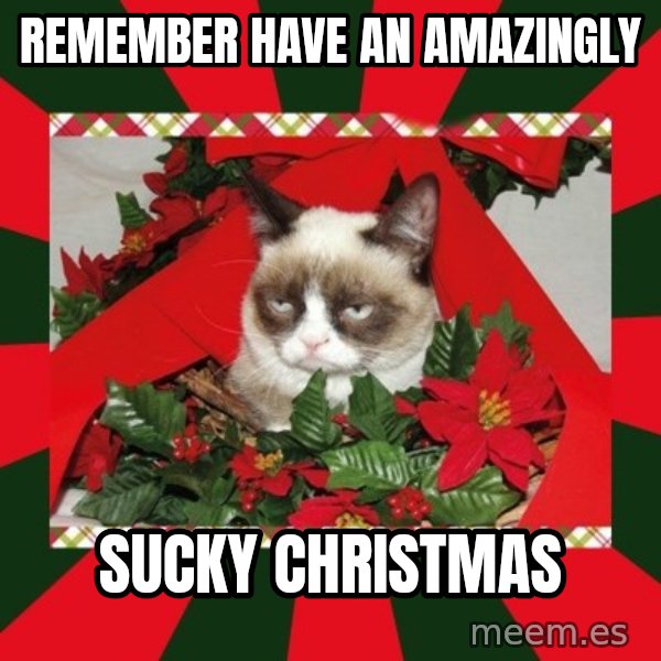 GRUMPY CAT ON CHRISTMAS meme: remember have an amazingly / sucky christmas