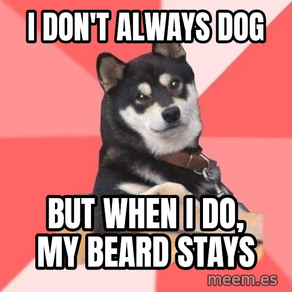 Cool Dog meme: i don't always dog / but when i do, my beard stays