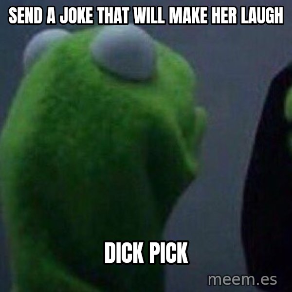 Evil kermit meme: Send a joke that will make her laugh / Dick pick
