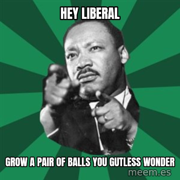 Martin Luther King jr.  meme: hey liberal / grow a pair of balls you gutless wonder