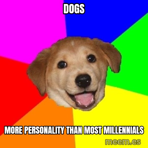 Advice Dog meme: dogs / more personality than most millennials