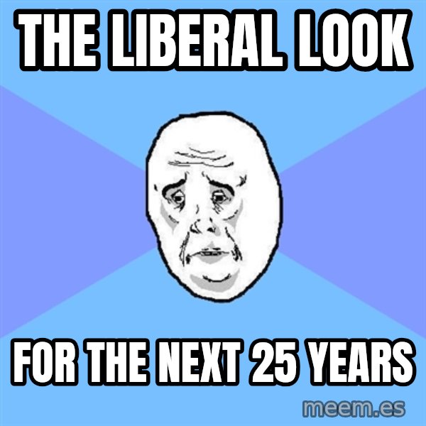 Okay Guy meme: THE LIBERAL LOOK / FOR THE NEXT 25 YEARS