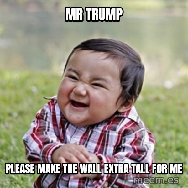 evil toddler kid2 meme: mr trump / please make the wall extra tall for me