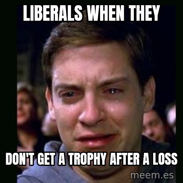 crying peter parker meme: Liberals when they / Don't get a trophy after a loss