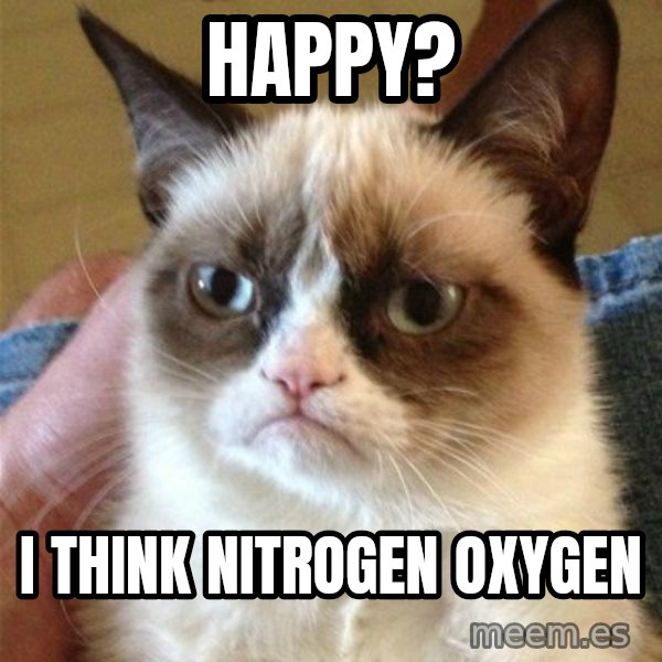 Grumpy Cat  meme: happy? / i think nitrogen oxygen