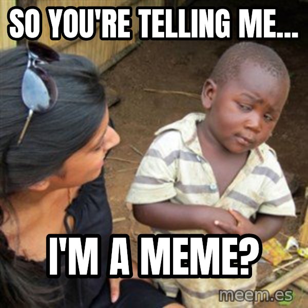 Skeptical 3rd World Kid meme: so you're telling me... / i'm a meme?