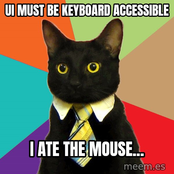 Business Cat meme: UI must be keyboard accessible / i ate the mouse...
