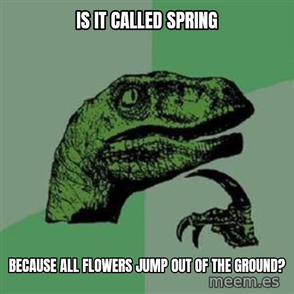 Philosoraptor meme: is it called spring / because all flowers jump out of the ground?