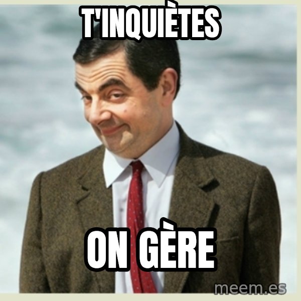 MR bean meme: t'inquiètes / on gère