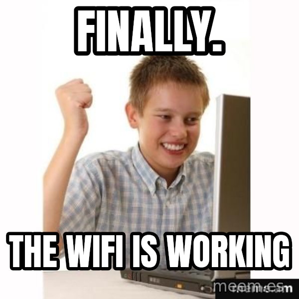 First Day on the internet kid meme: finally. / the wifi is working
