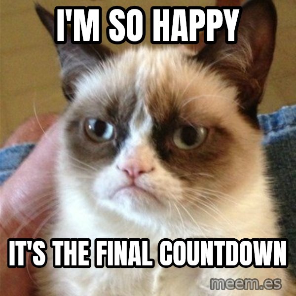Grumpy Cat  meme: I'm so happy / it's the final countdown