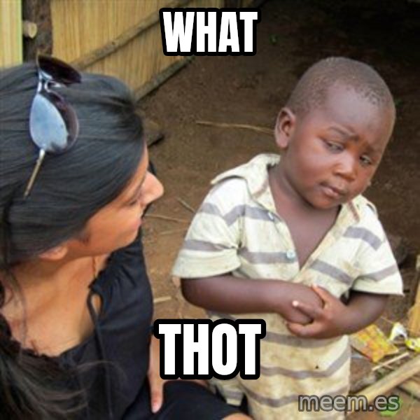Skeptical 3rd World Kid meme: what / thot