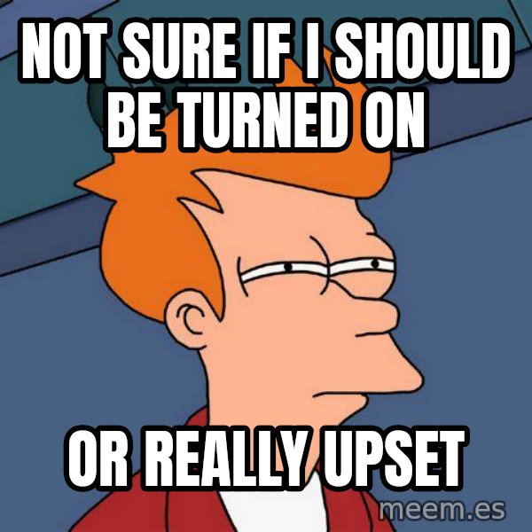 Futurama Fry meme: not sure if i should be turned on / or really upset