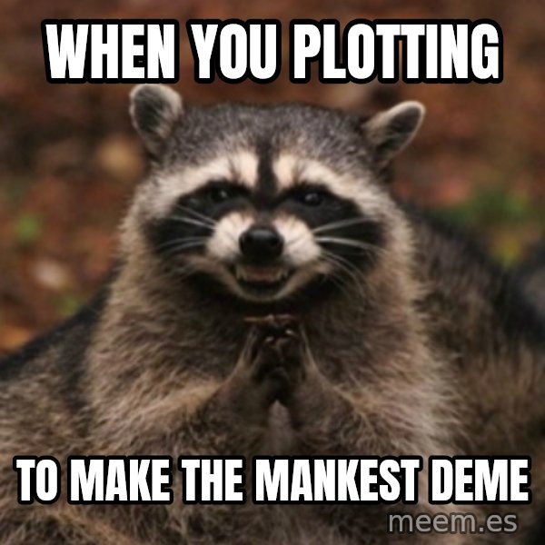 evil raccoon meme: WHEN YOU PLOTTING / to make the mankest deme