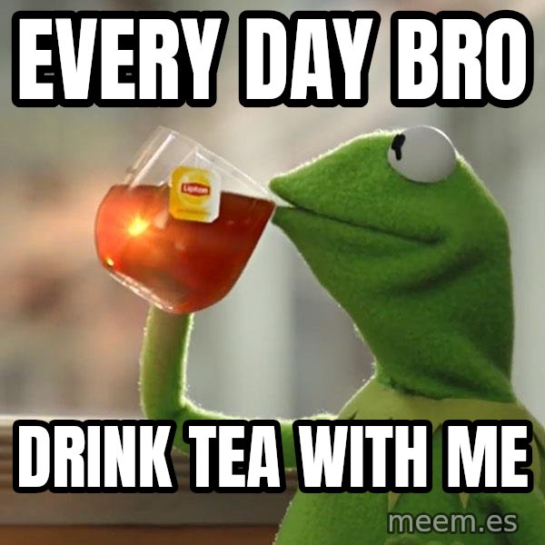 Kermit The Frog Drinking Tea meme: Every day bro / drink tea with me