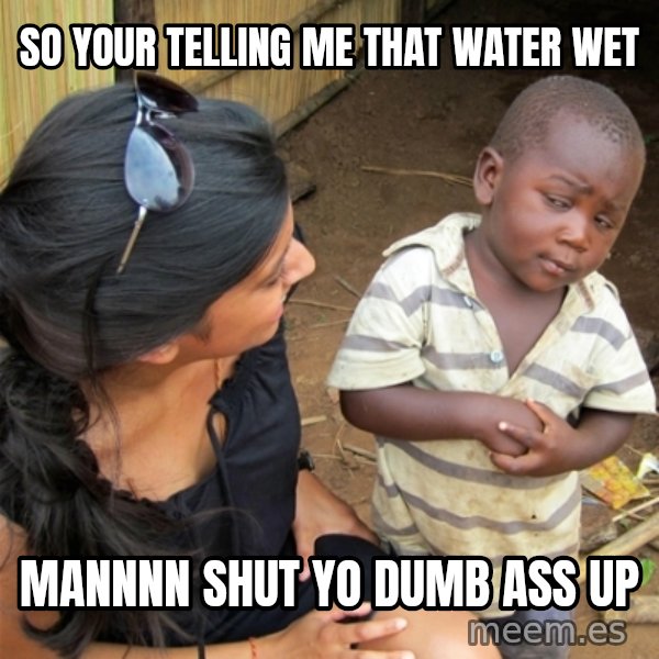So You're Telling me meme: so your telling me that water wet / mannnn shut yo dumb ass up