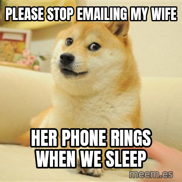 so doge meme: please stop emailing my wife / her phone rings when we sleep