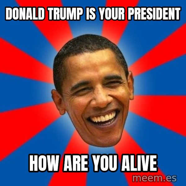 Obama meme: Donald trump is your president / How are you alive