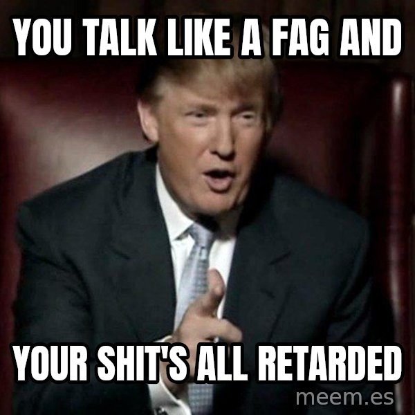 Donald Trump meme: you talk like a fag and / your shit's all retarded