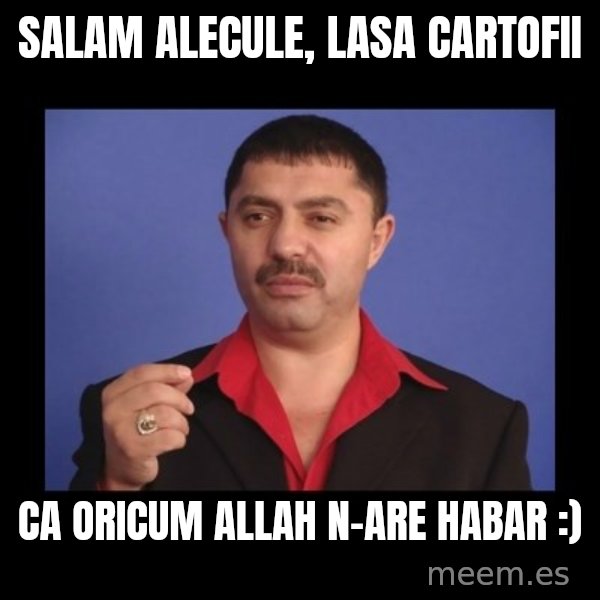 Manelistul Nicolae Guta meme: salam alecule, lasa cartofii / ca oricum allah n-are habar :)