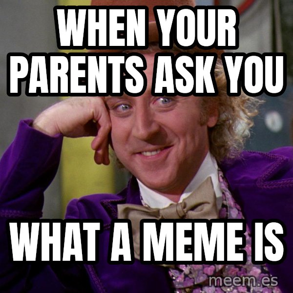 Willy Wonka meme: when your parents ask you / what a meme is