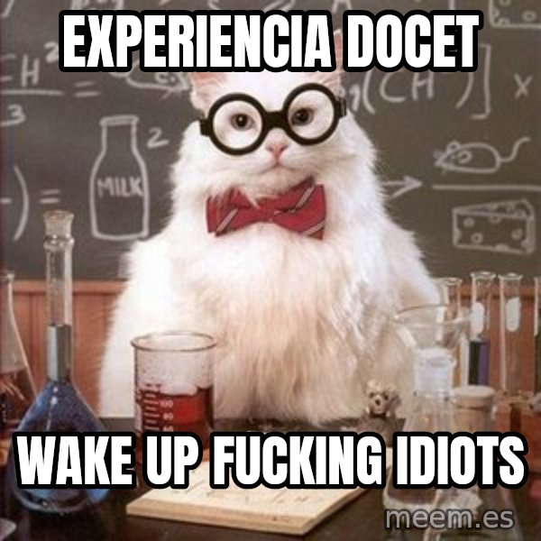 Chemistry Cat meme: experiencia docet / wake up fucking idiots