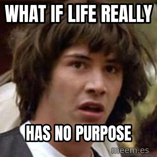 Conspiracy Keanu meme: What if life really / has no purpose