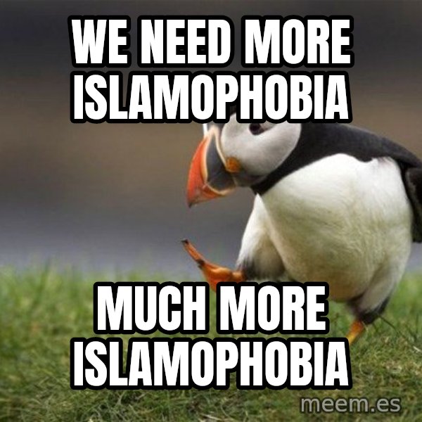 Unpopular Opinion Puffin meme: We need more islamophobia / much more islamophobia