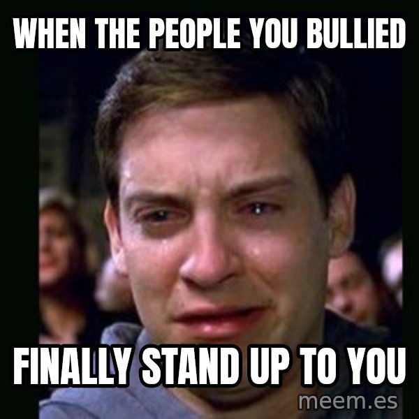 crying peter parker meme: when the people you bullied / finally stand up to you