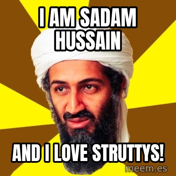 Osama meme: I am Sadam Hussain / And I love struttys!