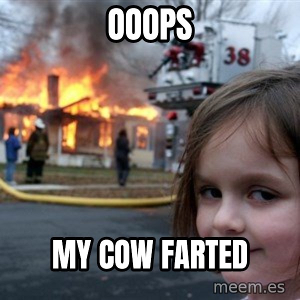 Disaster Girl meme: Ooops / My cow farted