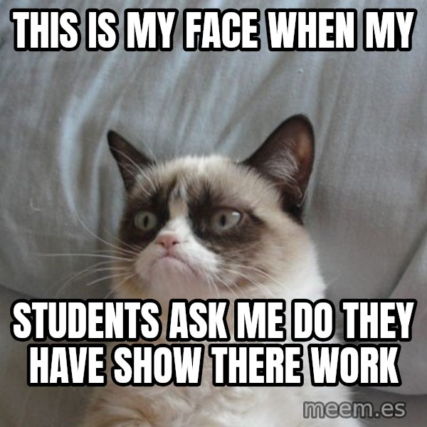 Grumpy cat good meme: this is my face when my / students ask me do they have show there work