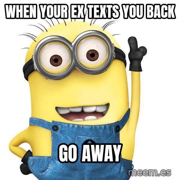 Despicable Me Minion meme: When your ex texts you back / go away