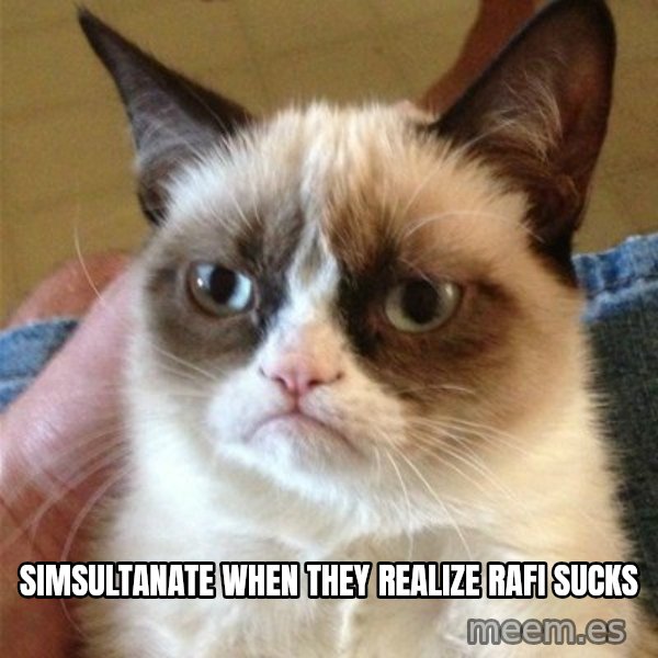 Grumpy Cat  meme: SimSultanate when they Realize Rafi sucks
