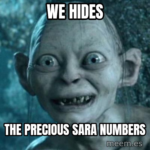 My Precious Gollum meme: we hides / the precious sara numbers