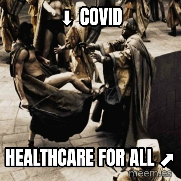 sparta kick meme: ⬇ COVID / HEALTHCARE FOR ALL ⬈