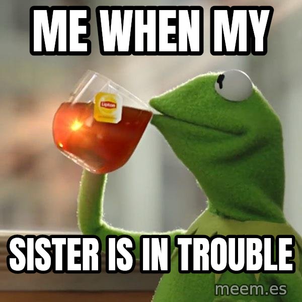 Kermit The Frog Drinking Tea meme: me when my / sister is in trouble