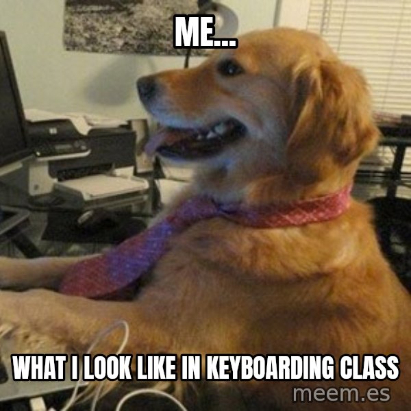 I have no idea what I'm doing - Dog with Tie meme: me... / what i look like in keyboarding class