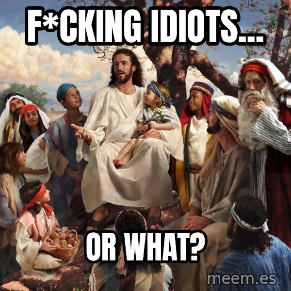 storytime jesus meme: F*cking idiots... / or what?