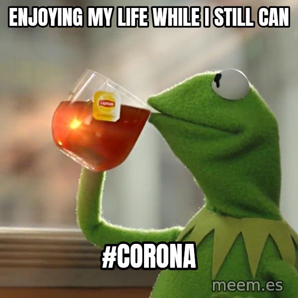 Kermit The Frog Drinking Tea meme: Enjoying my life while i still can / #Corona