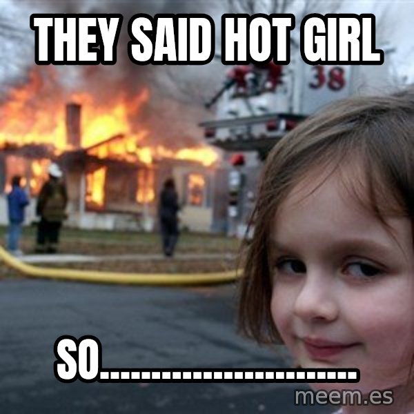 Disaster Girl meme: They said hot girl / So.........................
