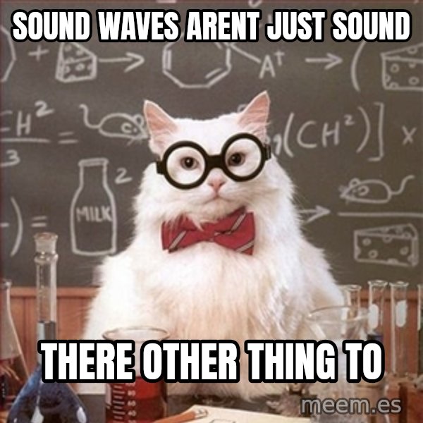 Science Cat meme: sound waves arent just sound / there other thing to