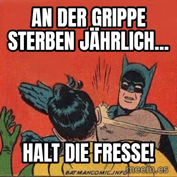 batman slap robin meme: an der Grippe sterben jährlich... / Halt die Fresse!