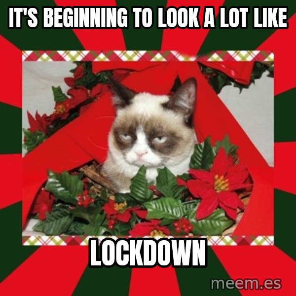 GRUMPY CAT ON CHRISTMAS meme: It's beginning to look a lot like / Lockdown