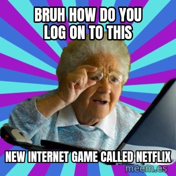 old lady meme: Bruh how do you log on to this / new internet game called netflix