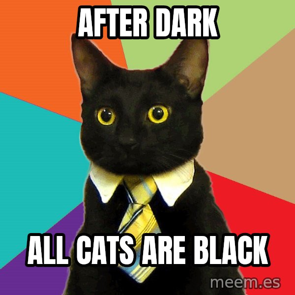 Business Cat meme: after dark / all cats are black